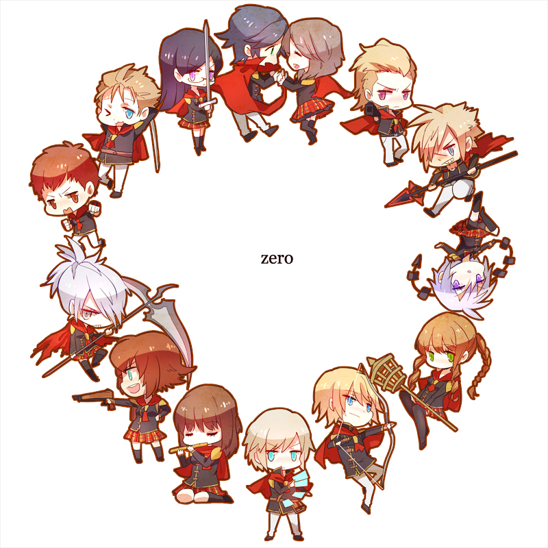 6+boys 6+girls ace_(fft-0) akademeia_uniform bad_id bad_pixiv_id black_hair blonde_hair blue_eyes blush braid brown_eyes brown_hair cape card cater_(fft-0) cinque_(fft-0) deuce_(fft-0) drill_hair eight_(fft-0) everyone final_fantasy final_fantasy_type-0 fingerless_gloves flute glasses gloves green_eyes gun hair_over_one_eye holding holding_polearm holding_spear holding_sword holding_weapon instrument jack_(fft-0) jacket katana king_(fft-0) kunagiri_machina long_hair looking_at_viewer multiple_boys multiple_girls nine_(fft-0) open_mouth plaid_clothes plaid_skirt pleated_skirt polearm ponytail queen_(fft-0) red_cape red_eyes red_hair scar scarf school_uniform scythe seven_(fft-0) short_hair sice_(fft-0) skirt smile spear sword thighhighs tokimiya_rem trey_(fft-0) weapon whip white_hair zettai_ryouiki
