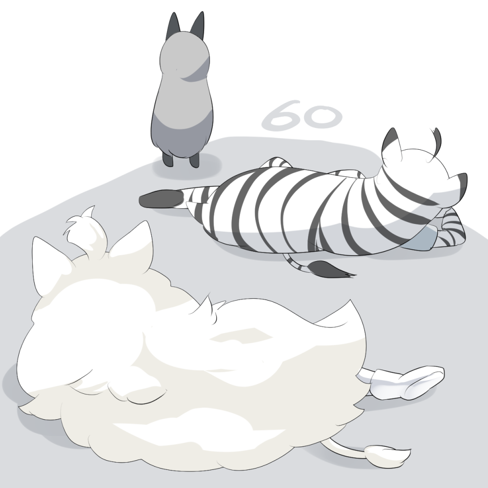 3girls ahoge animal_ear_fluff animal_ears black_hair boots commentary_request fluffy fox_ears from_behind full_body grey_hair head_rest kemono_friends lets0020 lion_ears lion_girl long_hair lying multiple_girls numbered on_side plains_zebra_(kemono_friends) silver_fox_(kemono_friends) striped_hair very_long_hair white_footwear white_hair white_lion_(kemono_friends)