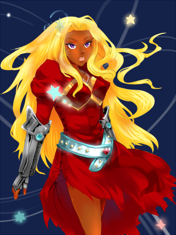 1girl blonde_hair creatures_(company) dark_skin dress game_freak gauntlets gen_1_pokemon jynx nintendo personification pokemon red_dress