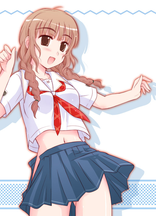 1girl braid emon female_focus hair_over_shoulder kimi_kiss mizusawa_mao no_panties school_uniform serafuku solo twin_braids twintails