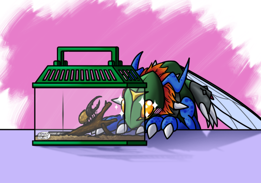 blush bug claws digimon digimon_(creature) dinobeemon exoskeleton fusion sparkling_eyes wings