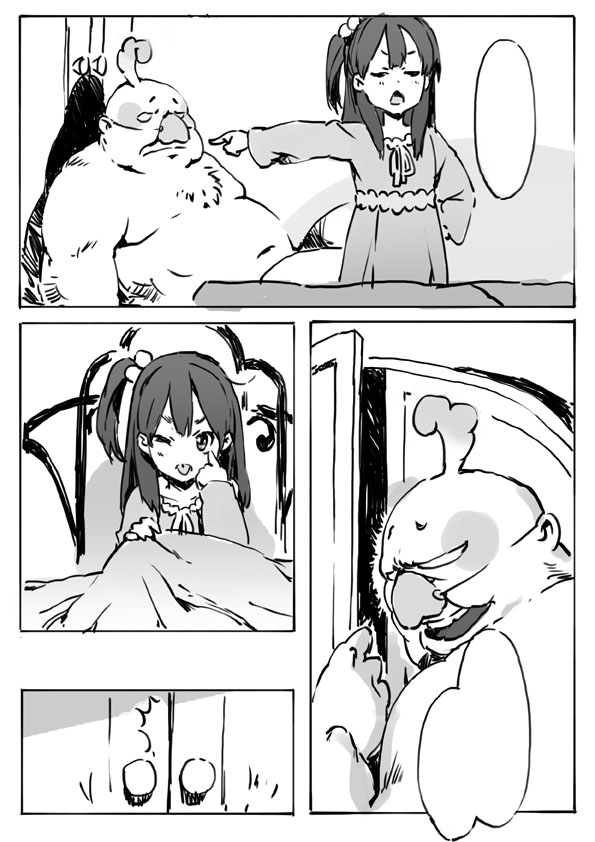1boy 1girl akanbe clothed_female_nude_male clown comic dera_mochimazzui eyelid_pull hjl kitashirakawa_anko monochrome nude simple_background size_difference tagme tamako_market tongue tongue_out white_background