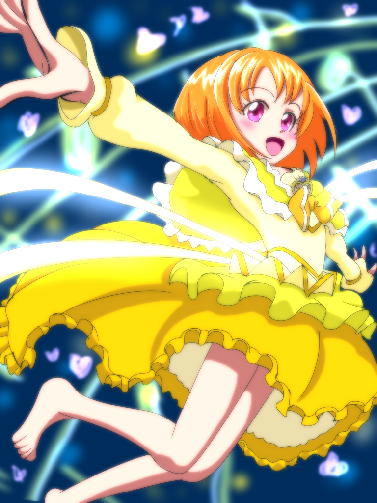 bare_legs commission cure_muse cure_muse_(yellow) henshin kamonan_(pixiv_id_1430057) pink_eyes precure shirabe_ako suite_precure