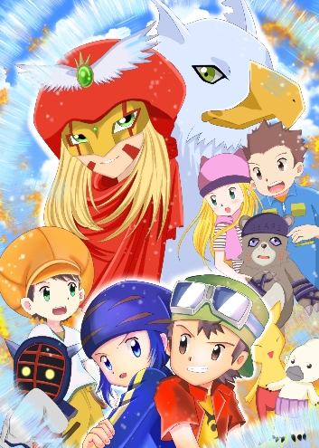 angel angel_girl bearmon blonde_hair bokomon darcmon digimon digimon_frontier digimon_frontier:_kodai_digimon_fukkatsu!! green_eyes hat himi_tomoki hippogriffomon jacket kanbara_takuya kimura_kouichi kotemon long_hair mask minamoto_kouji neamon orimoto_izumi shibayama_junpei