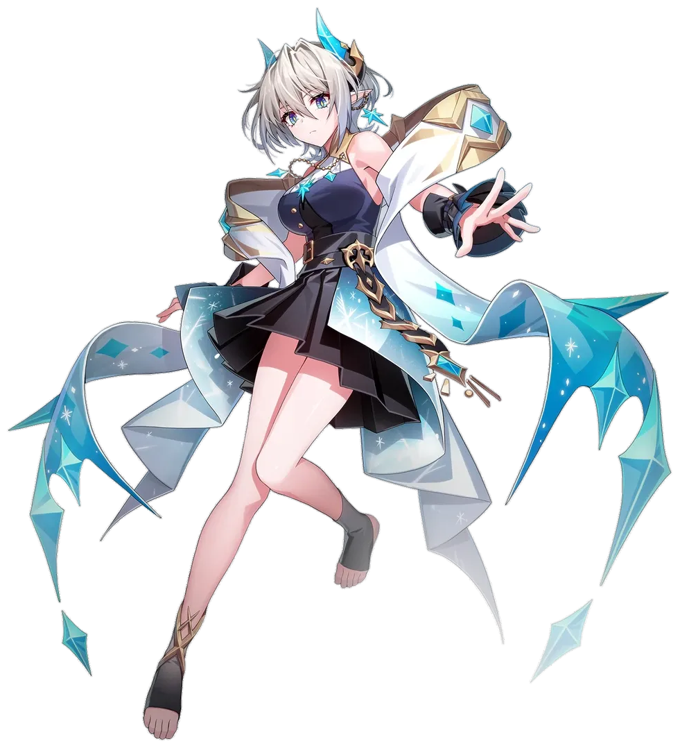 1girl black_footwear black_skirt blue_eyes blue_horns breasts collared_shirt crystal dragon_girl dragon_horns dress earrings gold_trim gradient_clothes grand_chase grey_hair horns jewelry medium_breasts medium_hair official_alternate_costume official_art overskirt pleated_skirt pointy_ears shawl shirt skirt sleeveless sleeveless_dress solo tachi-e tiamat_(grand_chase) toeless_footwear transparent_background tsurime wrist_cuffs