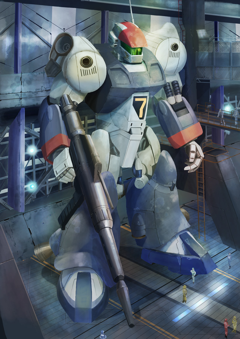 bad_id bad_pixiv_id beam_rifle energy_gun ginga_hyouryuu_vifam hangar i.t.o_daynamics mecha official_style realistic retro_artstyle robot science_fiction vifam weapon