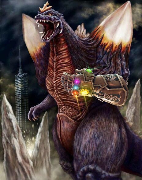 alien crossover crystal crystal_fortress dinosaur fukuoka_(city) fukuoka_tower giant giant_monster glowing godzilla_(series) godzilla_vs._spacegodzilla infinity_gauntlet japan jarpa kaiju lightning_rod marvel monster night real_world_location roaring spacegodzilla toho tower tusks