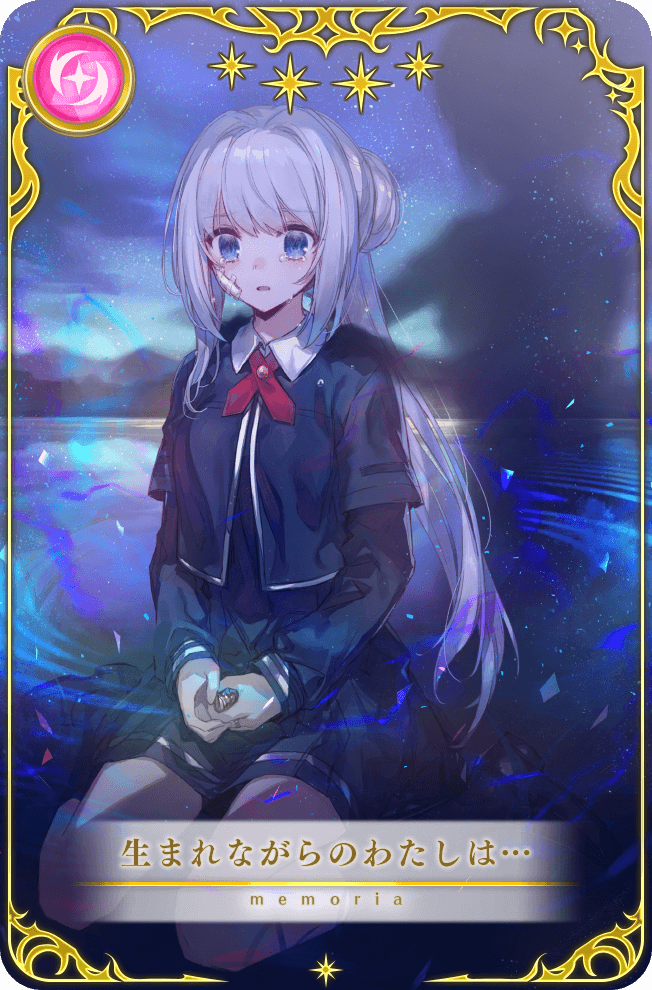 1girl bandaid bandaid_on_cheek bandaid_on_face black_dress black_shoes blue_eyes blue_jacket blue_sky card_(medium) chocoan cloud collared_dress crying crying_with_eyes_open daito_academy_school_uniform dot_nose dress empty_eyes eyelashes frown full_body game_cg gem hair_bun hands_on_another&#039;s_shoulders holding holding_gem jacket layered_sleeves light_particles livia_medeiros long_hair long_sleeves magia_record:_mahou_shoujo_madoka_magica_gaiden mahou_shoujo_madoka_magica mountainous_horizon neck_ribbon official_art open_clothes open_jacket open_mouth picture_frame pleated_dress pocket red_ribbon ribbon ripples sad school_uniform shadow shoes short_dress short_over_long_sleeves short_sleeves silhouette single_hair_bun sky solo soul_gem star_(symbol) sunrise tears translated very_long_hair white_hair yakumo_mitama