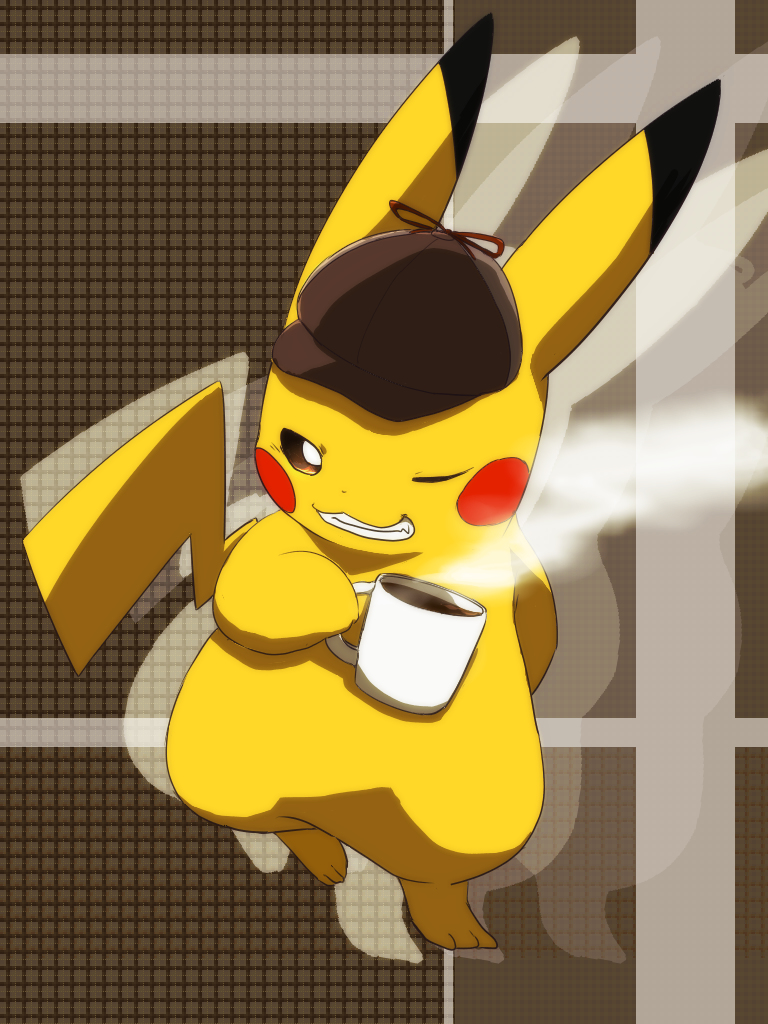 coffee deerstalker detective_pikachu_(character) detective_pikachu_(game) detective_pikachu_(series) fuusuke_(nekomanma38laugh) gen_1_pokemon hat nintendo no_humans pikachu pokemon pokemon_(creature) solo tagme