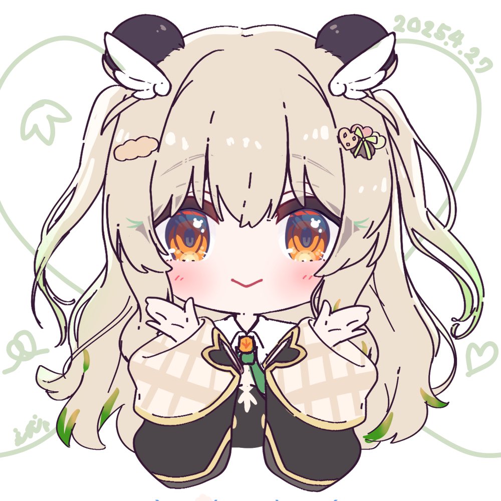 1girl :&gt; amatsuna_sasaha animal_ears black_shirt blush brown_eyes brown_hair closed_mouth commentary_request dated esinoinu hair_ornament hairclip long_hair looking_at_viewer nanashi_inc. panda_ears panda_girl shirt smile solo upper_body virtual_youtuber wing_hair_ornament