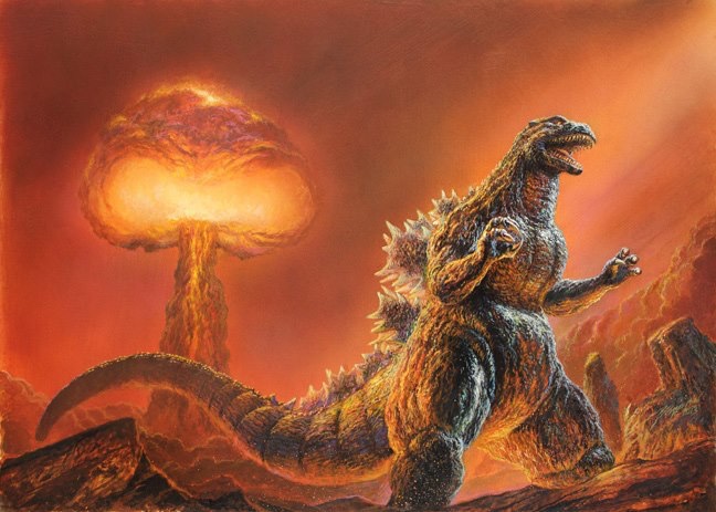 bob_eggleton castle_bravo dinosaur explosion godzilla godzilla_(series) godzilla_vs._king_ghidorah kaiju mushroom_cloud no_humans nuclear_explosion nuclear_weapon operation_castle shrimp_(thermonuclear_bomb) symbolism thermonuclear_bomb thermonuclear_weapon toho weapon_of_mass_destruction
