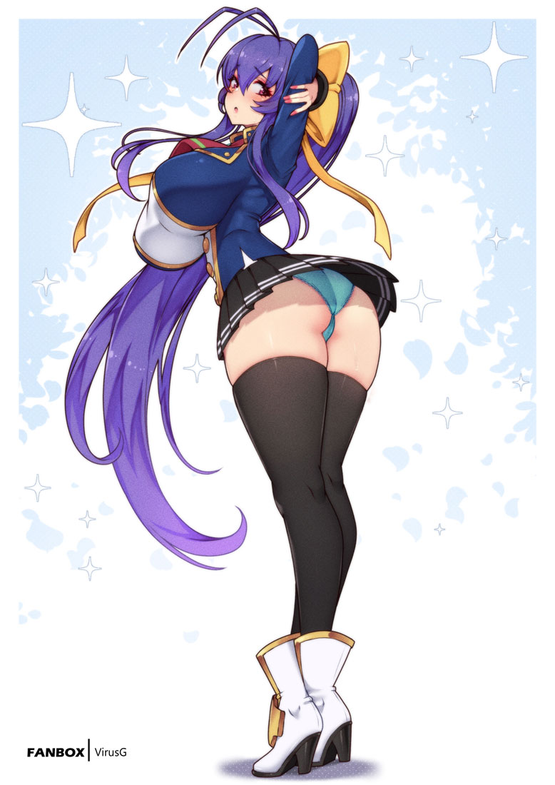 1girl ass blazblue breasts commission large_breasts mai_natsume panties pantyshot ponytail solo underwear virus-g