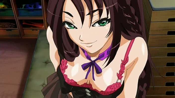 00s 1girl bra braid breasts brown_hair cleavage green_eyes gym_storeroom indoors interior lingerie long_hair looking_at_viewer naughty_face ribbon ruma seto_yuuki side_braid single_braid stretta stringendo_&amp;_accelerando_&amp;_stretta underwear