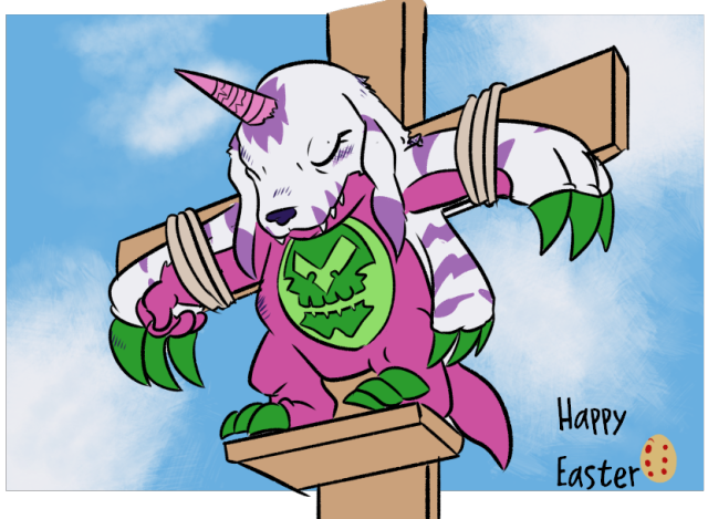 closed_eyes crucifixion digimon digimon_(creature) digimon_adventure:_(2020) horns psychemon skull solo