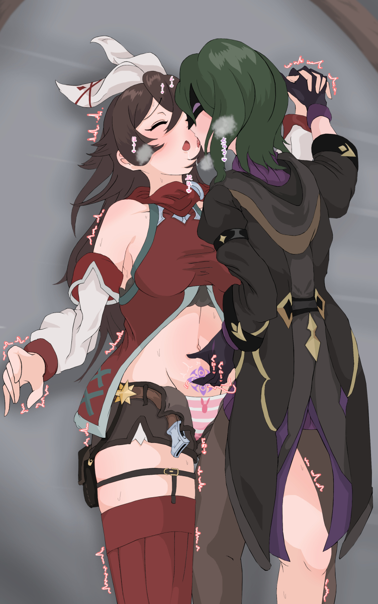 2girls amber_(genshin_impact) cicin_mage_(genshin_impact) electro_cicin_mage_(genshin_impact) genshin_impact highres multiple_girls tagme ttptt yuri