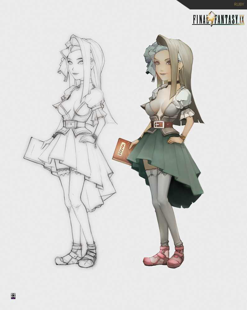 00s breasts choker cleavage final_fantasy final_fantasy_ix mole mole_on_breast plusnine ruby_(ff9) skirt thighhighs