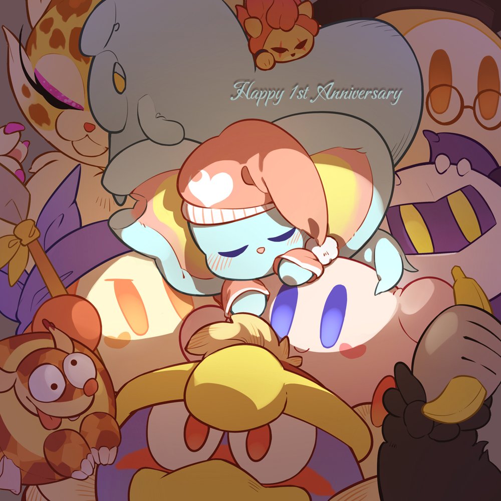0olqplo0 animal_ears anniversary banana bandana bandana_waddle_dee blue_bandana character_doll clawroline claws closed_eyes elfilin eyeshadow fecto_forgo fecto_forgo_(larva) food fruit gorimondo hat holding holding_polearm holding_weapon king_dedede kirby kirby_(series) kirby_and_the_forgotten_land leongar makeup mask meta_knight mouse_ears nightcap nintendo notched_ear polearm round_eyewear sillydillo sleeping solid_oval_eyes spear tongue tongue_out waddle_dee weapon