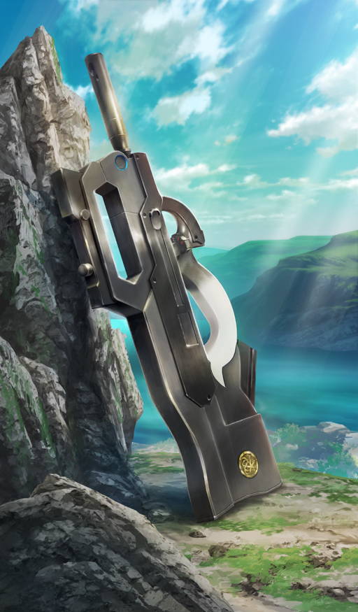 blue_sky cloud commentary day fate/grand_order fate_(series) gun lasengle light_rays no_humans official_art outdoors sky still_life sunbeam sunlight third-party_source water weapon weapon_focus weapon_request