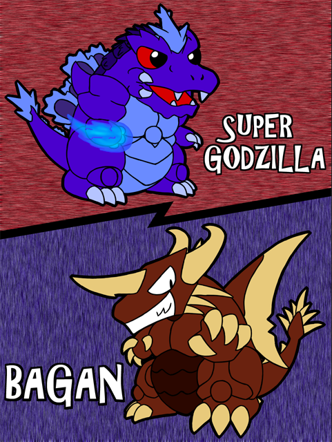 advance_communication_company bagan chibi dinosaur energy energy_fist giant giant_monster glowing_fist godzilla godzilla_(series) irom_(vtad) kaiju monster muscular muscular_male plasma spiked_tail spikes super_godzilla super_godzilla_(character) tail toho