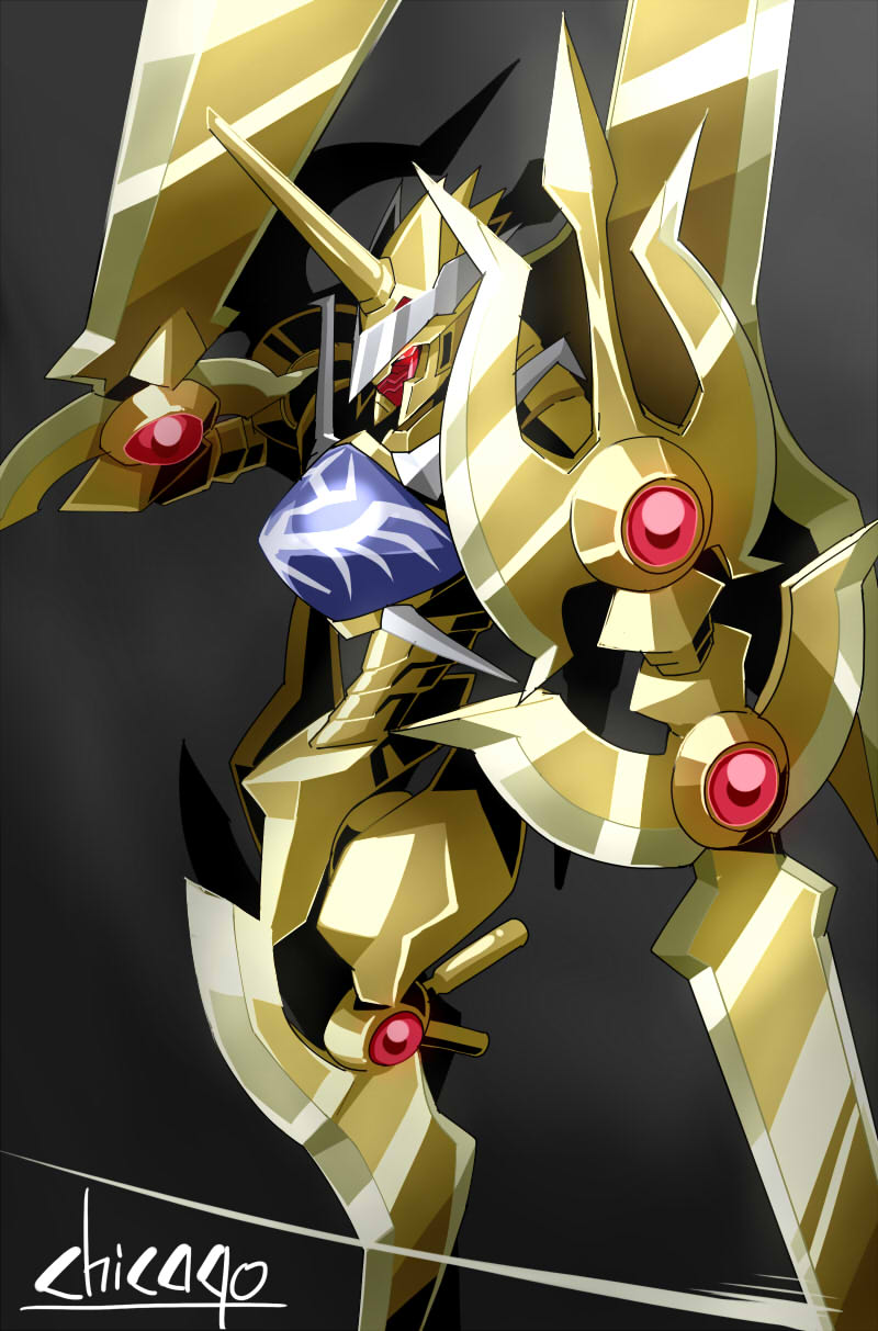 blade chicago-x digimon durandamon highres no_feet no_hands no_humans red_eyes sword weapon