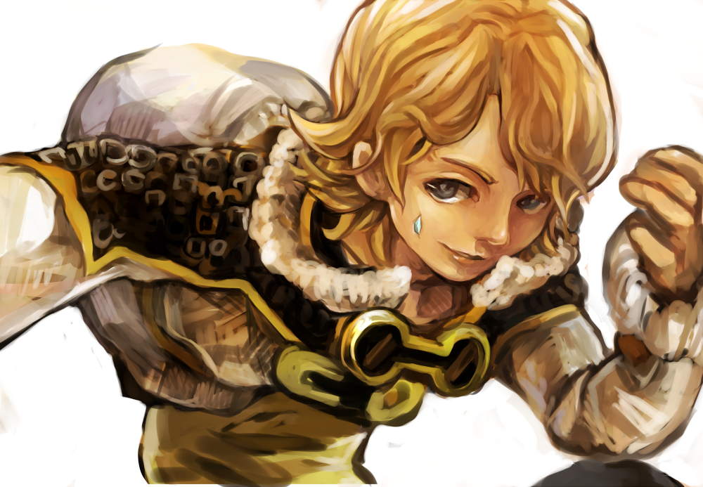 1boy blonde_hair coat final_fantasy final_fantasy_crystal_chronicles final_fantasy_crystal_chronicles_the_crystal_bearers goggles layle male_focus simple_background solo white_background