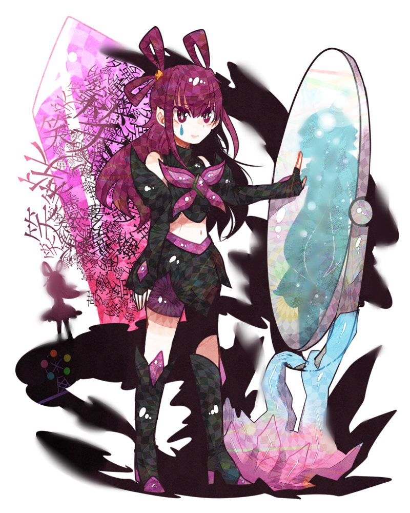 00s 10s 1girl aoki_reika bike_shorts boots cure_beauty cure_dream dark_cure_(yes!_precure_5) dark_dream female_focus gloves hand_on_mirror itomugi-kun jewelry long_hair magical_girl midriff mirror nishimura_chinami pink_hair precure purple_eyes skirt smile_precure! solo teardrop voice_actor_connection yes!_precure_5 yumehara_nozomi