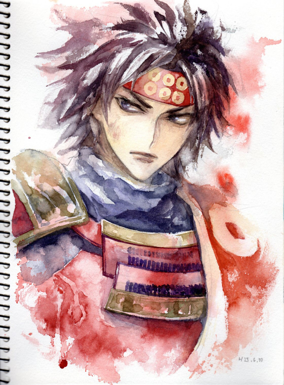 armor black_hair headband male_focus sanada_yukimura_(sengoku_musou) sengoku_musou sketchbook tagme