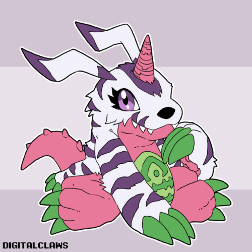 claws digimon digimon_(creature) horns psychemon purple_eyes sharp_teeth solo tail teeth