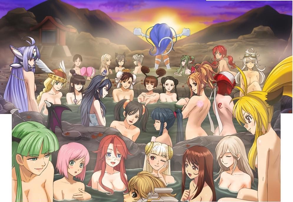 6+girls ace_attorney alisa_ilinichina_amiella animal_hands blonde_hair blue_hair breasts capcom cat_girl cat_paws cat_tail cleavage collarbone crossover demon_girl erica_fontaine estellise_sidos_heurassein felicia_(darkstalkers) fire_emblem green_eyes green_hair head_wings kos-mos large_breasts ling_xiaoyu long_hair lucina_(fire_emblem) matching_hair/eyes maya_fey morrigan_aensland multiple_girls namco natsu_(soulcalibur) nintendo nude official_art onsen pai_chan pink_hair ponytail project_x_zone red_hair sakura_taisen sega shinguuji_sakura sideboob silver_hair smile soul_calibur tail tales_of_(series) tales_of_vesperia tekken twintails virtua_fighter water wings xiaomu