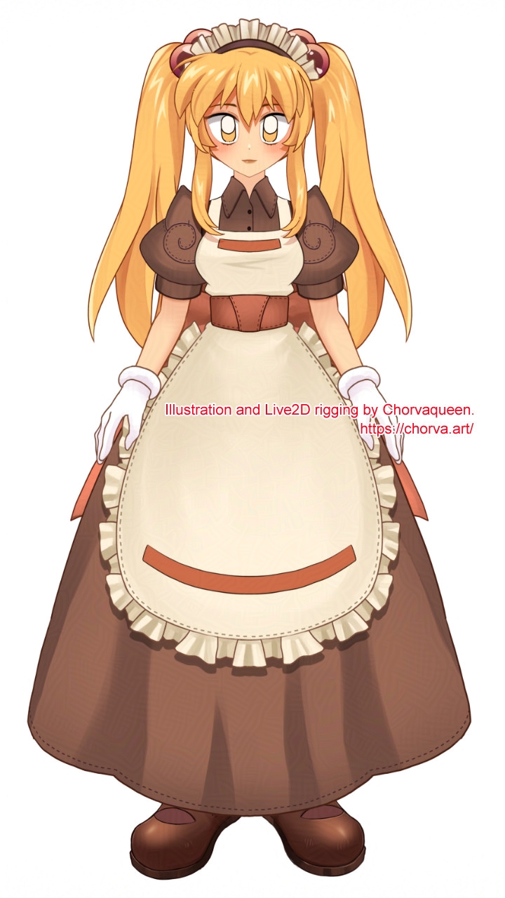 1girl apron blonde_hair blush boots breasts brown_boots brown_dress brown_sash chorvaqueen closed_mouth commentary curly_sue dress english_commentary frilled_apron frills full_body gloves hair_bobbles hair_ornament highres kafra_uniform long_hair looking_at_viewer maid maid_headdress medium_breasts paid_reward_available puffy_short_sleeves puffy_sleeves ragnarok_online short_sleeves sidelocks simple_background smile twintails white_apron white_background white_gloves yellow_eyes
