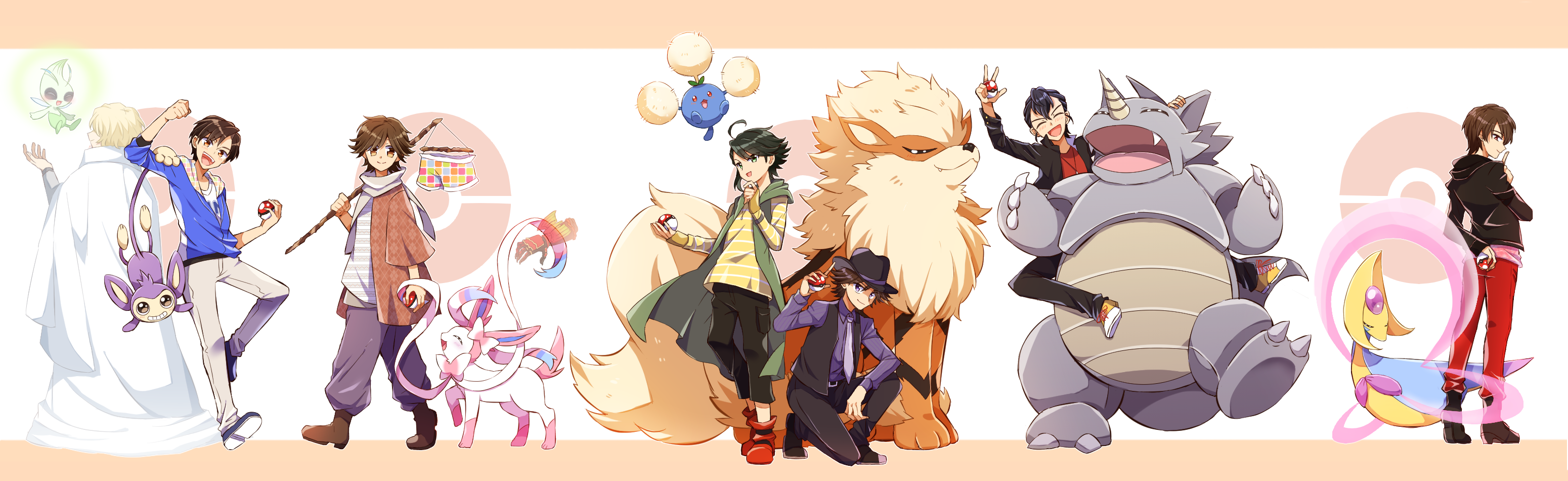 6+boys aipom ankh_(ooo) arcanine briefs carrying celebi cresselia crossover dual_persona fedora game_freak gen_1_pokemon gen_2_pokemon gen_4_pokemon gen_6_pokemon ghost hat hidari_shoutarou highres hino_eiji hood hoodie jumpluff kamen_rider kamen_rider_fourze_(series) kamen_rider_gaim_(series) kamen_rider_ooo_(series) kamen_rider_w kamen_rider_wizard_(series) kazuraba_kouta kisaragi_gentarou legendary_pokemon male_underwear multiple_boys mythical_pokemon necktie nintendo on_one_knee philip_(kamen_rider) piggyback poke_ball poke_ball_symbol pokemon pokemon_(creature) pompadour rhydon scarf smile souma_haruto standing sylveon underwear yoshino_(gunform)