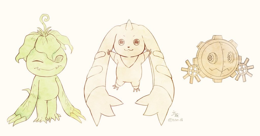 digimon digimon_(creature) flower hagurumon monster_girl palmon petals plant_girl sharp_teeth teeth terriermon