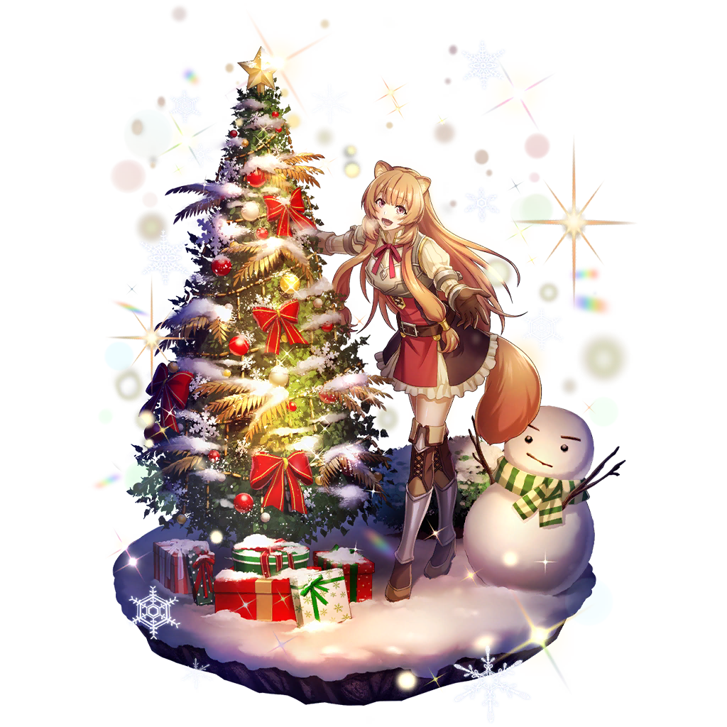 1girl :d animal_ears armor armored_boots artist_request black_dress blunt_bangs boots breastplate brown_boots brown_gloves brown_hair bush christmas christmas_ornaments christmas_present christmas_tree collared_dress dress elbow_gloves full_body game_cg gift glint gloves grey_boots high_collar leaning_forward light_particles long_hair long_sleeves medium_rare multicolored_boots neck_ribbon official_art on_ground open_mouth outdoors outstretched_arms pauldrons pink_eyes pinstripe_dress pinstripe_pattern raccoon_ears raccoon_girl raccoon_tail raphtalia red_dress red_ribbon ribbon short_dress shoulder_armor single_pauldron sleeveless sleeveless_dress smile snow snowflakes snowing snowman solo sparkle spread_arms standing straight_hair tail tate_no_yuusha_no_nariagari tate_no_yuusha_no_nariagari_rerise thighhighs tongue two-tone_boots two-tone_dress white_dress zettai_ryouiki