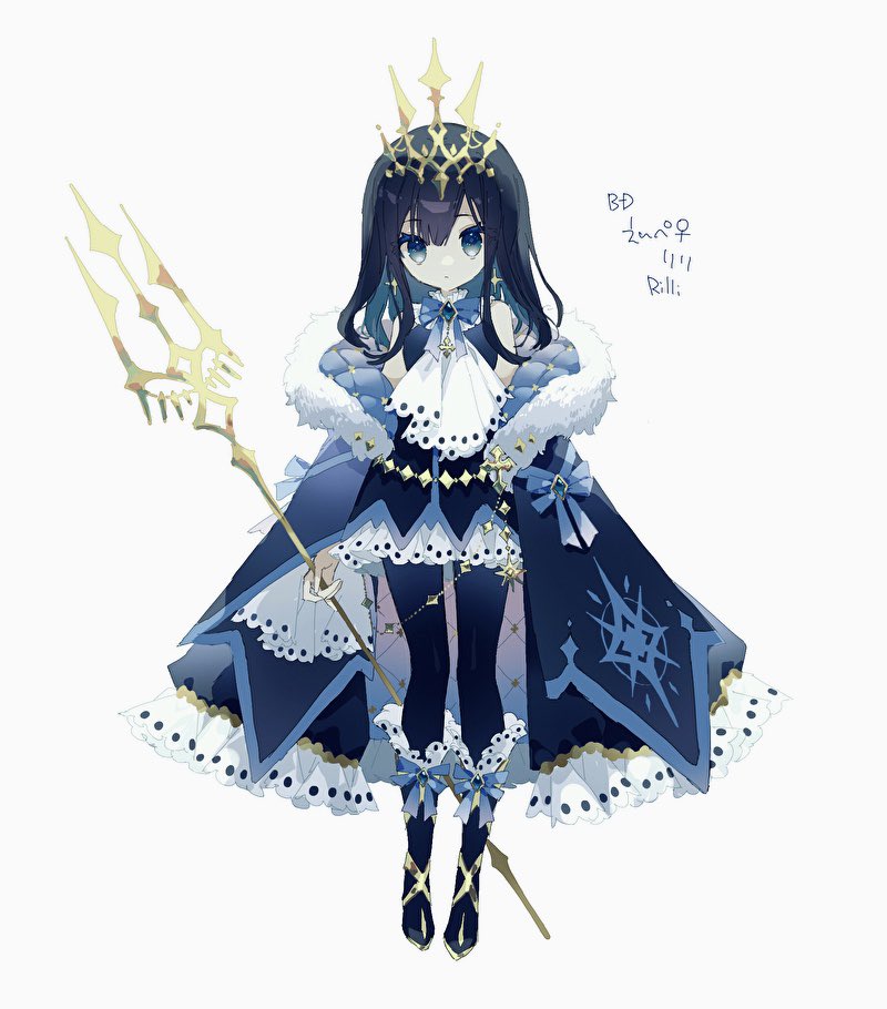 1girl blue_coat blue_dress blue_footwear blue_hair blue_pantyhose chain coat crown dress earrings empoleon full_body gen_4_pokemon gold_trim hibi89 jewelry lace lace-trimmed_boots lace-trimmed_coat lace-trimmed_dress lace_trim looking_at_viewer medium_hair nintendo pantyhose personification pokemon polearm quilted_clothes simple_background solo trident weapon white_background