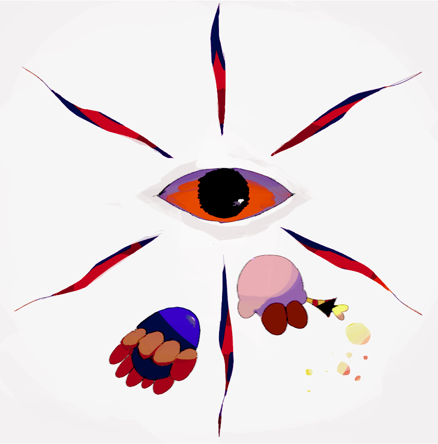 colored_sclera gooey_(kirby) kirby kirby&#039;s_dream_land_3 kirby_(series) love_love_stick monster nintendo one-eyed red_sclera soumenhiyamugi zero_(kirby)