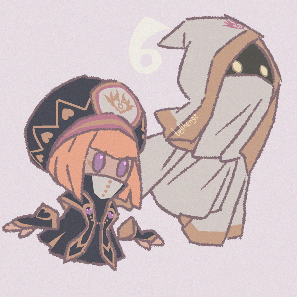 1boy artist_name bellhenge beret black_bridal_gauntlets black_hat black_robe blonde_hair blunt_bangs blunt_ends bob_cut bridal_gauntlets buttons cloak covered_mouth detached_hood eyeshadow floating hat hood hood_up hyness kirby_star_allies kirby_(series) makeup nintendo purple_eyes rayman_limbs robe short_hair simple_background zan_partizanne