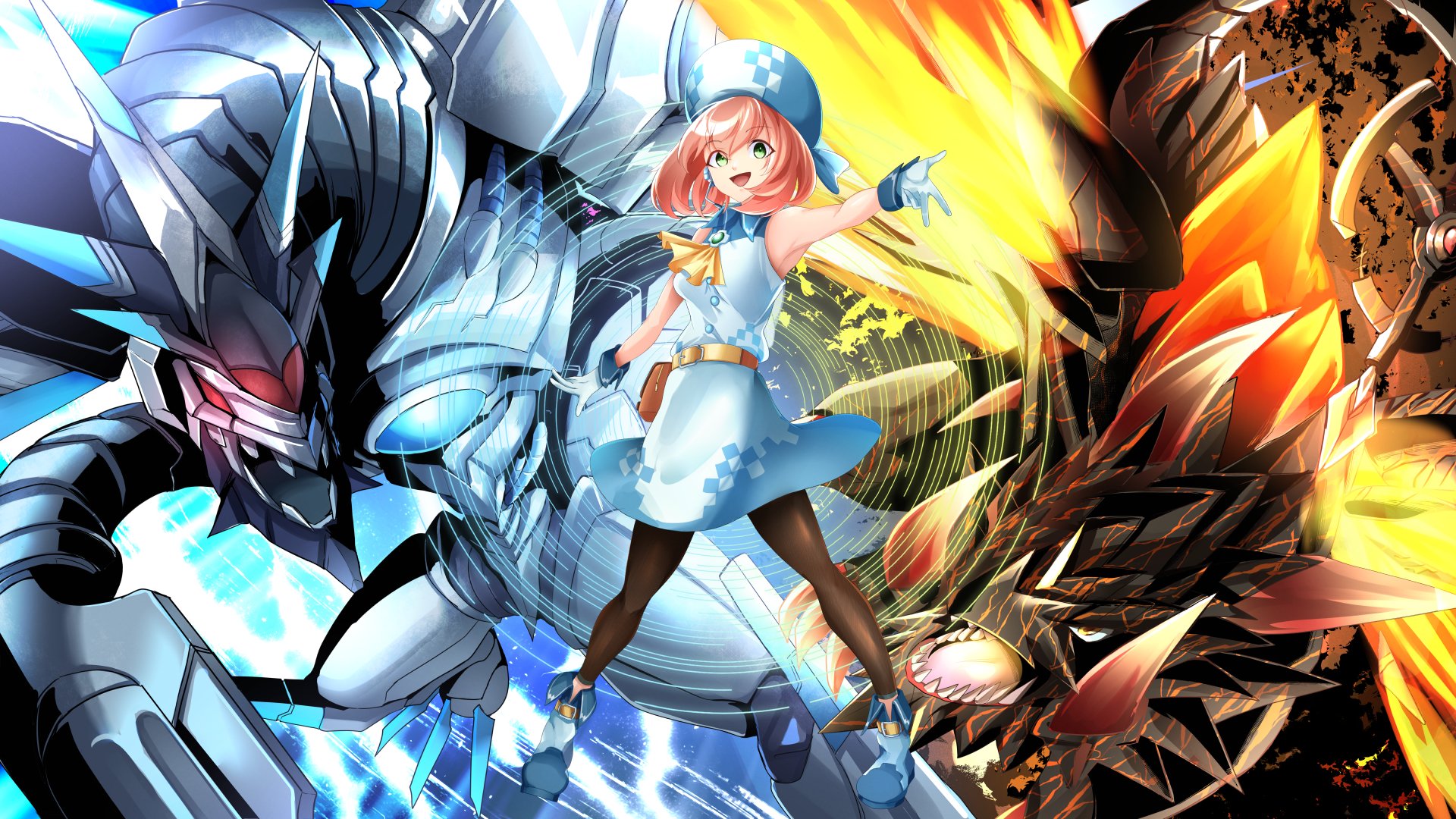 1girl digimon dragon highres kurihara_hina metallicdramon red_eyes tail volcanicdramon wings