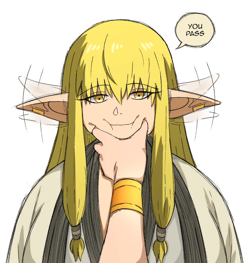 2girls afterimage basedlida blonde_hair commentary ear_wiggle earclip earrings english_commentary english_text flamme_(sousou_no_frieren) grabbing_another&#039;s_face head_grab jewelry long_hair looking_at_viewer low-tied_sidelocks meme multiple_girls pointy_ears pov pov_cheek_grabbing_(meme) pov_hands serie_(sousou_no_frieren) sidelocks smile solo sousou_no_frieren squeezing_cheeks white_background yellow_eyes