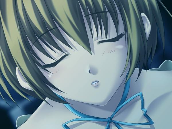 1girl 5pb. artist_request blush bow closed_eyes ever_17 female_focus game_cg incoming_kiss orange_hair short_hair solo takigawa_yuu tanaka_yubiseiakikana