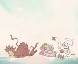 3others digimon ebidramon gesomon lowres multiple_others open_mouth sharp_teeth shell shellmon spikes teeth tentacles water