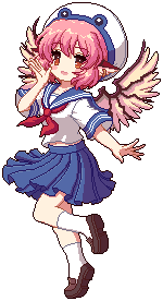 1girl alternate_costume animal_ears bird_ears bird_wings blue_sailor_collar blue_skirt brown_eyes brown_shoes earrings game_cg hat jewelry kneehighs kumio loafers lowres medium_hair mystia_lorelei pink_hair sailor_collar school_uniform serafuku shirt shoes short_sleeves single_earring skirt socks solo tachi-e third-party_source touhou touhou_mystia&#039;s_izakaya transparent_background white_hat white_shirt white_socks wings
