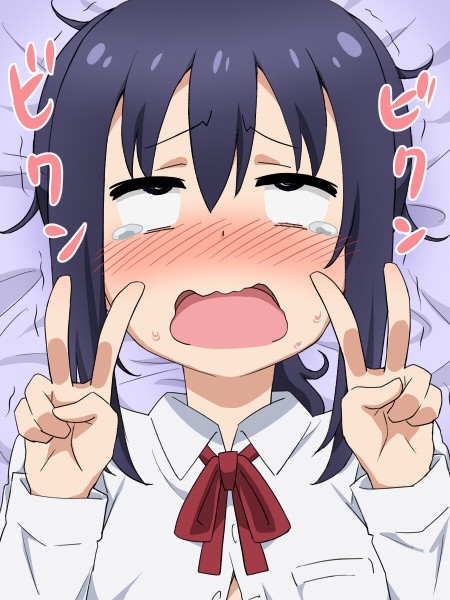 1girl ahegao bad_id bad_nicoseiga_id double_v himouto!_umaru-chan motoba_kirie open_mouth pinpuu ribbon v