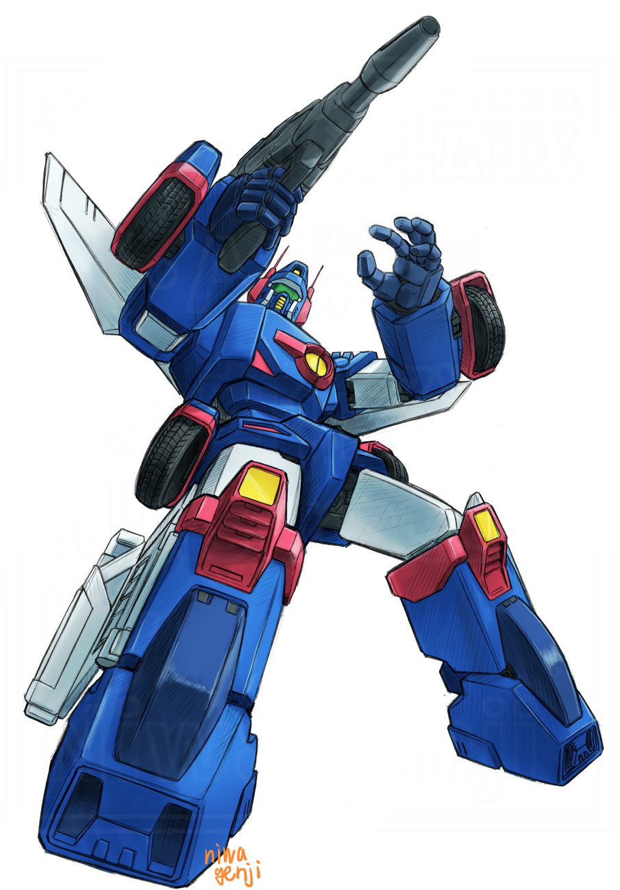aiming assault_visor finger_on_trigger from_below green_visor gun hashtag-only_commentary highres holding holding_gun holding_weapon mecha mecha_focus moukin_punch no_humans open_hand outstretched_arm radio_antenna robot science_fiction sentou_mecha_xabungle simple_background solo twitter_username watermark weapon white_background xabungle_(mecha)