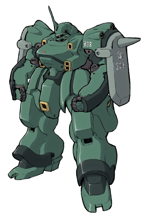 color_variation commentary_request gundam gundam_0080 kampfer_(mobile_suit) machinery mecha mecha_focus mobile_suit no_humans one-eyed original radio_antenna robot roundel science_fiction shield tessaku_ro white_background zeon