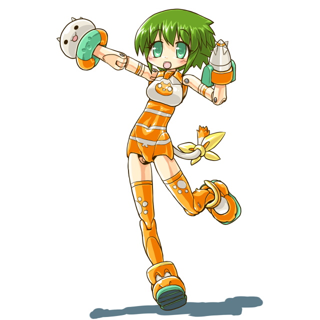 10s 1girl aqua_eyes busou_shinki dd_(ijigendd) doll_joints female_focus full_body green_hair joints maochao simple_background solo