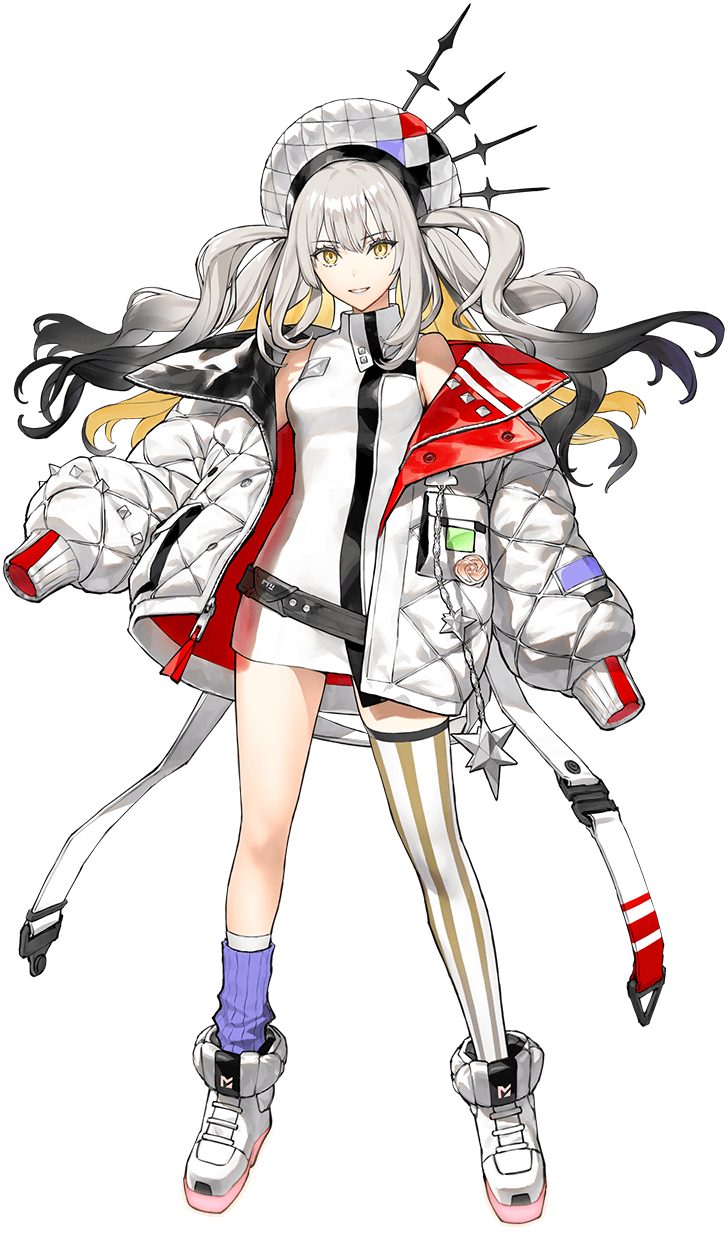 1girl asymmetrical_legwear blonde_hair breasts colored_inner_hair down_jacket dress fate/grand_order fate_(series) full_body ginka_sima gradient_hair grey_hair hat high_collar highres id_(fate/grand_order) jacket long_hair long_sleeves looking_at_viewer marie_antoinette_(fate) marie_antoinette_alter_(fate) marie_antoinette_alter_(first_ascension)_(fate) medium_breasts multicolored_hair off_shoulder official_art open_clothes open_jacket outline second-party_source shoes sidelocks single_thighhigh smile solo standing thighhighs transparent_background two-sided_fabric two-sided_jacket two_side_up white_dress white_hat white_jacket white_outline yellow_eyes