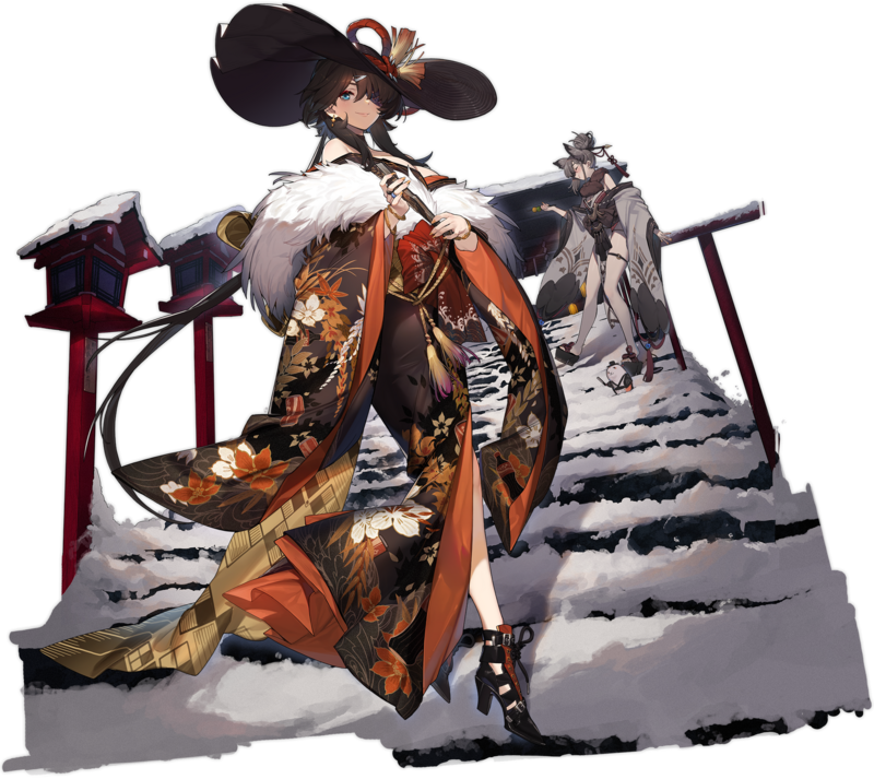 2girls azur_lane black_footwear black_hair black_headwear blue_eyes breasts coat folded_fan folding_fan fur_coat gebijiade_89 georgia_(azur_lane) georgia_(exalted_vibrance)_(azur_lane) grey_hair hand_fan hat high_heels japanese_clothes jewelry long_sleeves multiple_girls official_alternate_costume official_art short_hair suzutsuki_(azur_lane) suzutsuki_(suzutsuki_hanetsuki_adept!)_(azur_lane) transparent_background