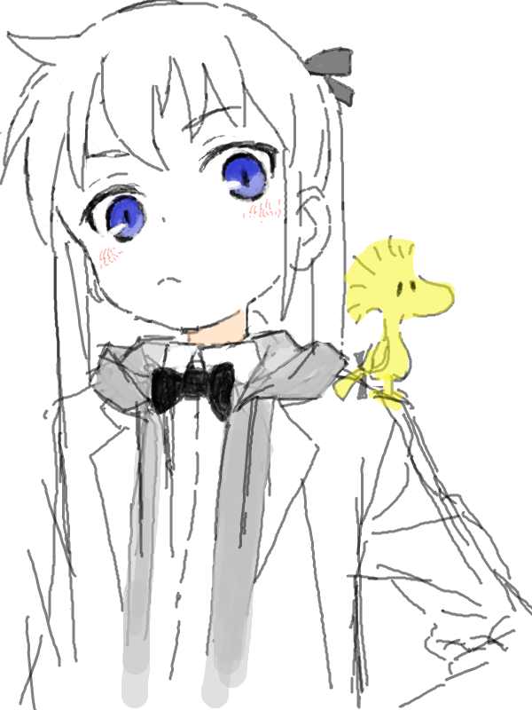 blue_eyes bow bowtie e_eel kill_me_baby looking_at_viewer sonya_(kill_me_baby) source_request upper_body woodstock