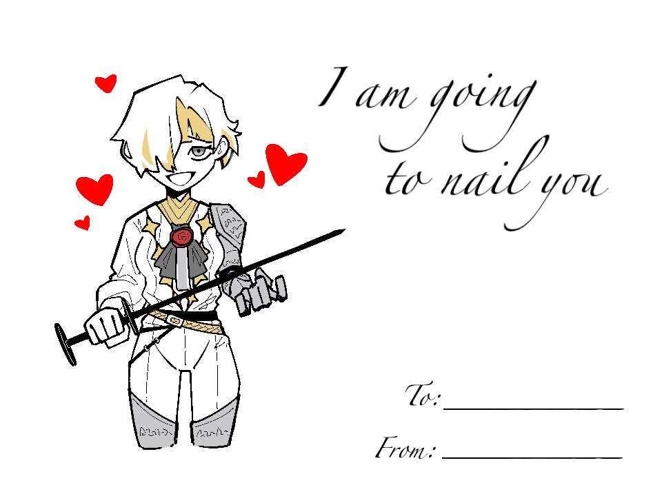 1girl ascot belt black_ascot black_belt cowboy_shot gauntlets kromer_(project_moon) limbus_company multicolored_hair open_mouth pants project_moon short_hair single_gauntlet smile solo streaked_hair talisman valentine_card wax_seal white_hair white_pants yellow_belt yongsa_(ishmaelenjoyer)