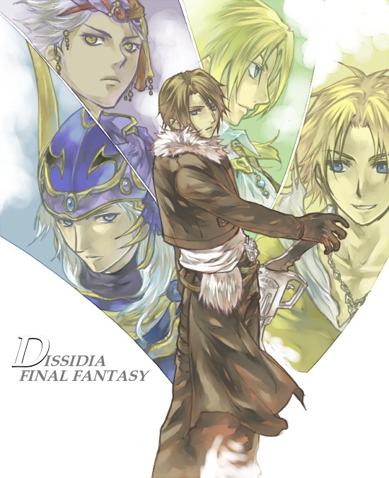 5boys arm_up armor beads belt black_gloves black_jacket black_pants blonde_hair blue_armor blue_eyes blue_gemstone blue_helmet breastplate brown_belt brown_hair chain chain_necklace commentary_request copyright_name cropped_jacket dated_commentary dissidia_final_fantasy expressionless facing_to_the_side fake_horns final_fantasy final_fantasy_i final_fantasy_ii final_fantasy_ix final_fantasy_viii final_fantasy_x firion forehead_jewel fur-trimmed_jacket fur_trim gem gloves gunblade hair_beads hair_ornament helmet hinokami holding holding_weapon horned_helmet horns jacket jewelry light_smile long_hair long_sleeves looking_to_the_side male_focus multiple_belts multiple_boys necklace pants parted_lips purple_bandana purple_eyes red_gemstone scar scar_on_face shirt short_hair squall_leonhart standing thigh_strap tidus upper_body waist_cape warrior_of_light_(ff1) weapon white_fur white_hair white_shirt wing_collar zidane_tribal
